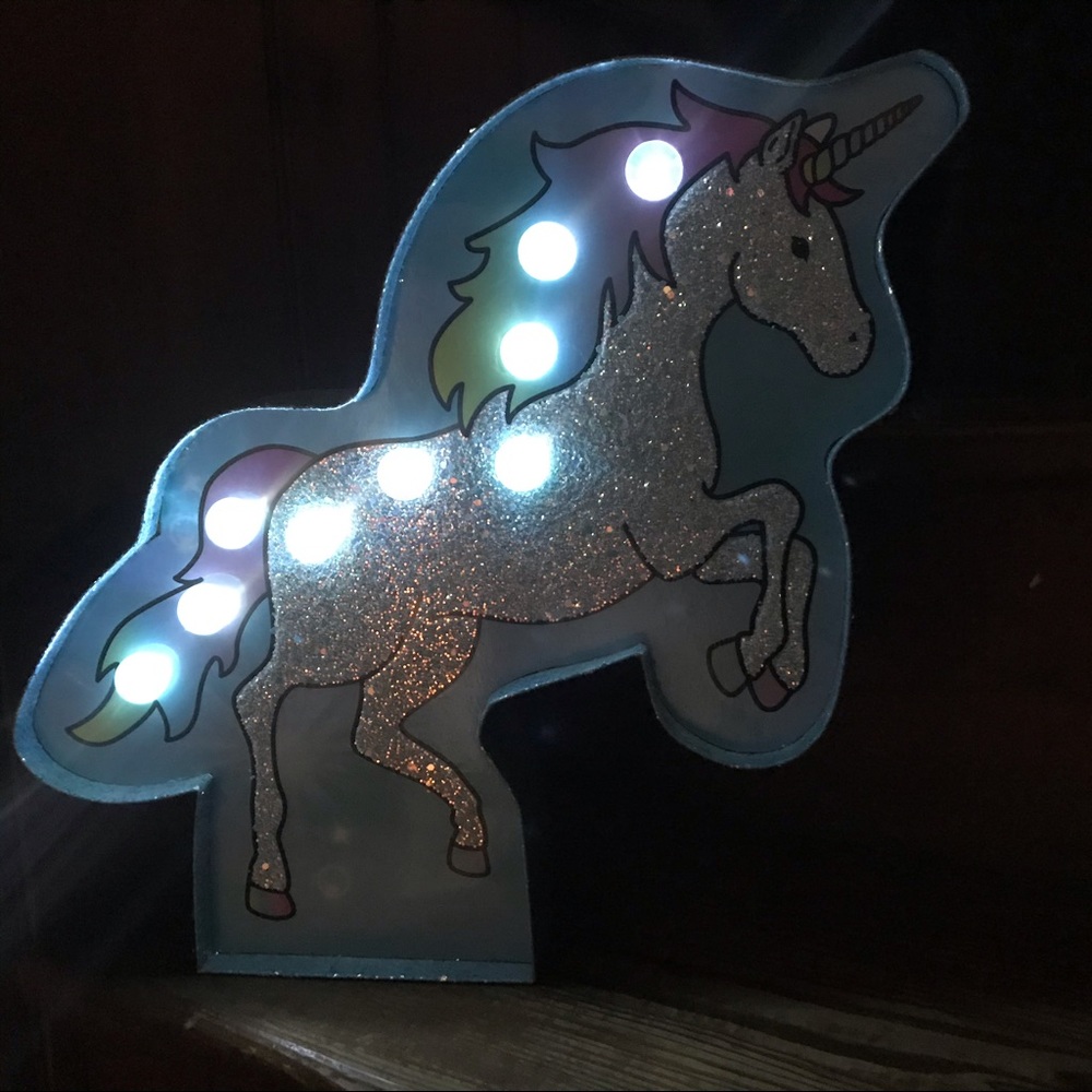 Unicorn Marquee LED Light Blue White Pink Glitter Hanging Wall Art by Justice - Picture 16 of 16